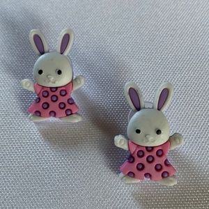 NWT. Handmade Bunny Wearing a Dress Pierced Earrings for Girls!